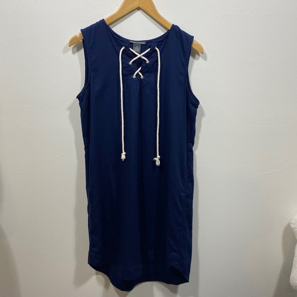 Chelsea & Theodore Navy Blue Sleeveless Lace Up Tunic Dress - M - Picture 1 of 9